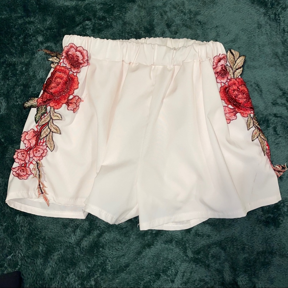 Floral White Shorts